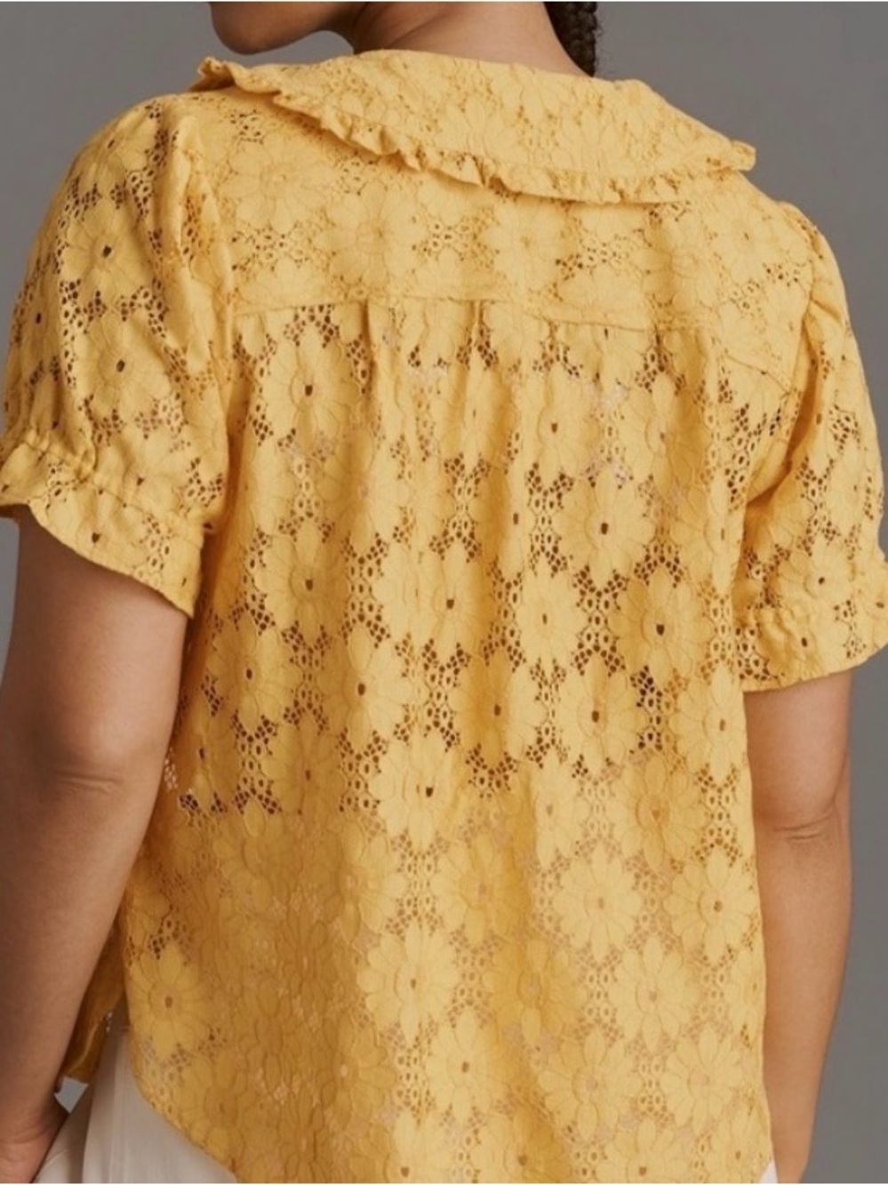 Anthropologie The Keira blouse by Pilcro. Sunflower yellow lace. - Picture 2 of 2